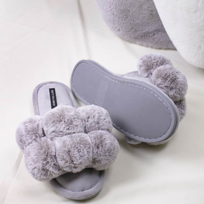 Thumbnail of Dolly Fun Pom Slider Slippers In Grey image