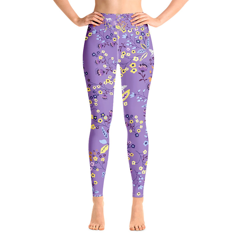 Thumbnail of High Waist Yoga Leggings In Purple Garden image