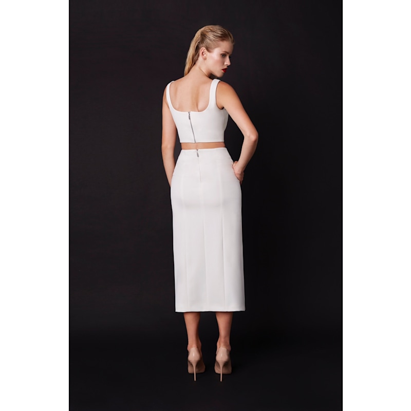 Thumbnail of Noara Creamy White Midi Front Slit Skirt Set image