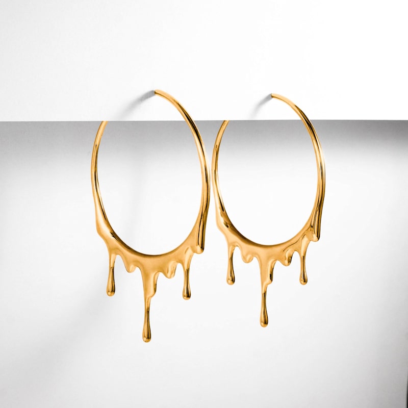 Thumbnail of Dripping Circular L Gold Vermeil Hoop Earrings image