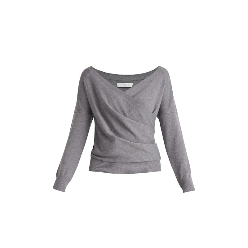 Thumbnail of Knitted Wrap Top With Long Sleeves In Grey image
