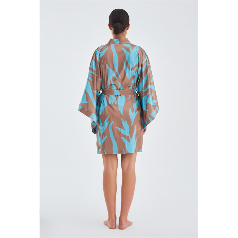 Thumbnail of Kalinda Satin Short Kimono - Turquoise/Brown image