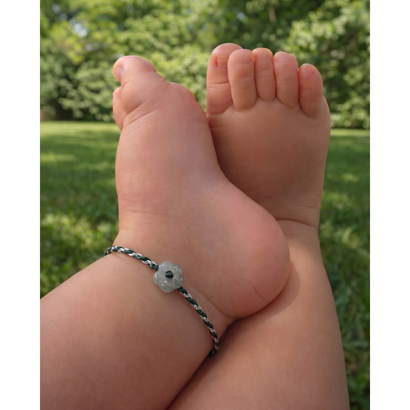 Thumbnail of Baby Collection Blossom Blue Jade Flower Woven Baby Bracelet Anklet image