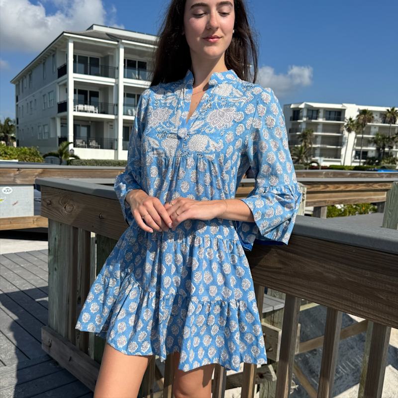 Thumbnail of Babydoll Mini Dress Botanical Azure image