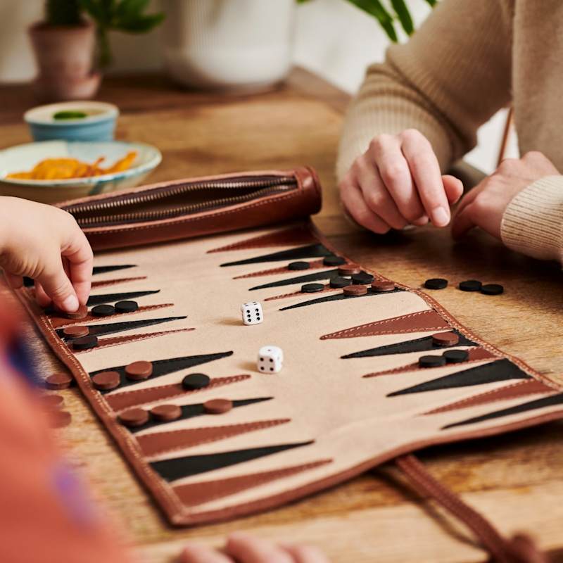 Thumbnail of Backgammon Travel Game Tan Leather image