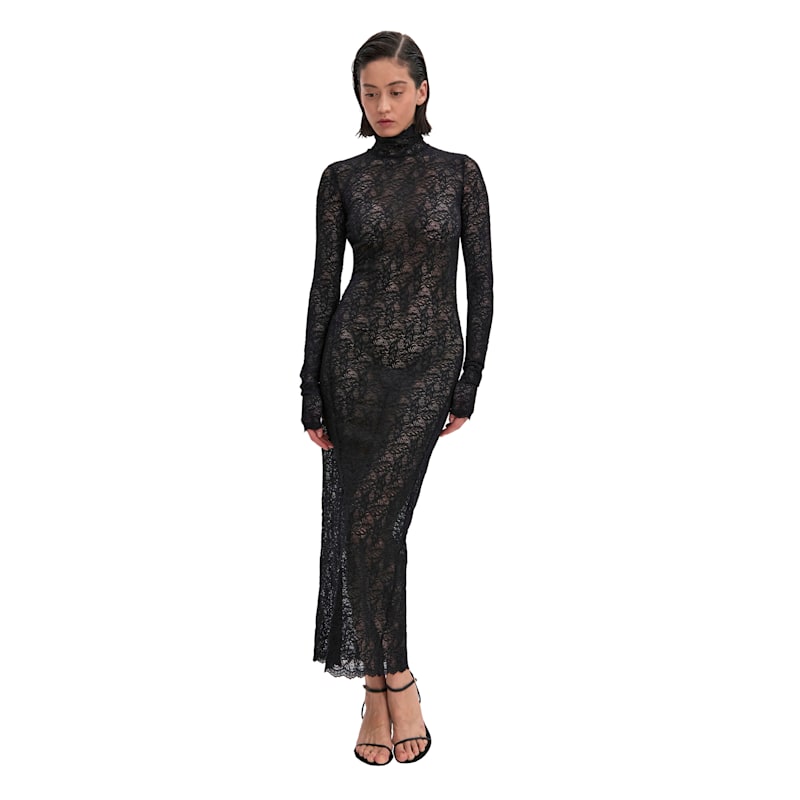 Backless Black Lace Long Sleeve Turtleneck Dress Seduction