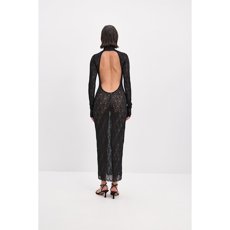Thumbnail of Backless Black Lace Long Sleeve Turtleneck Dress Seduction image