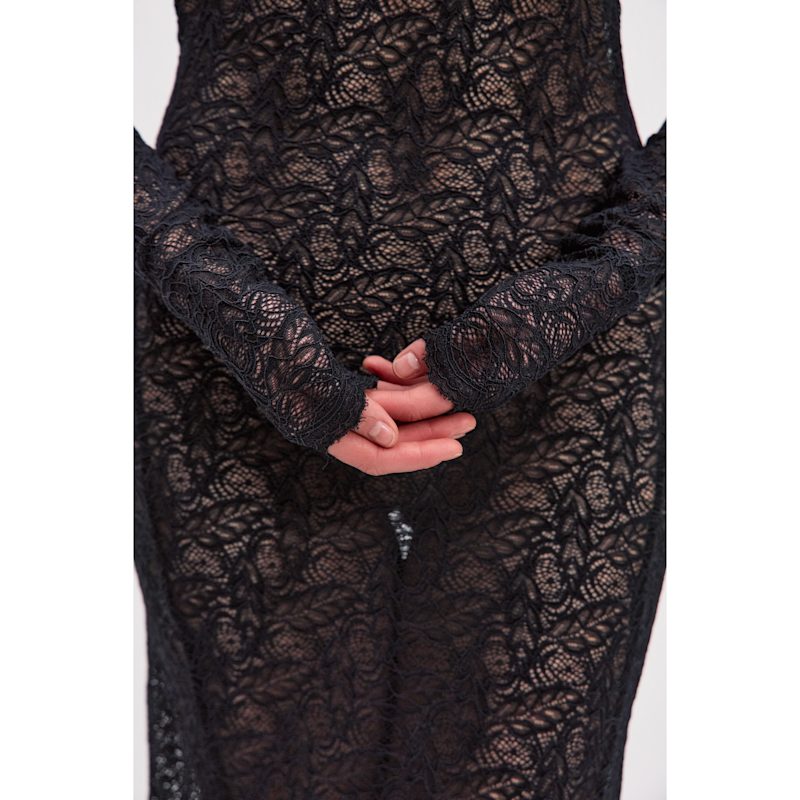 Monosuit Lace Turtleneck Open Back Maxi Dress