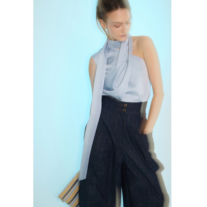 Thumbnail of Baggy Wide Leg Cargo Jeans Navy Striped image