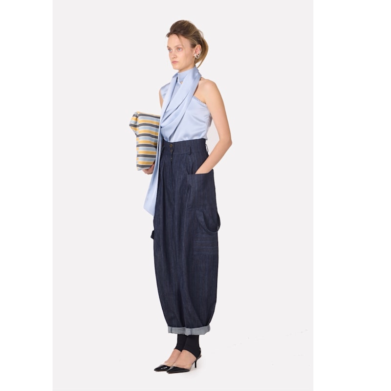 Thumbnail of Baggy Wide Leg Cargo Jeans Navy Striped image
