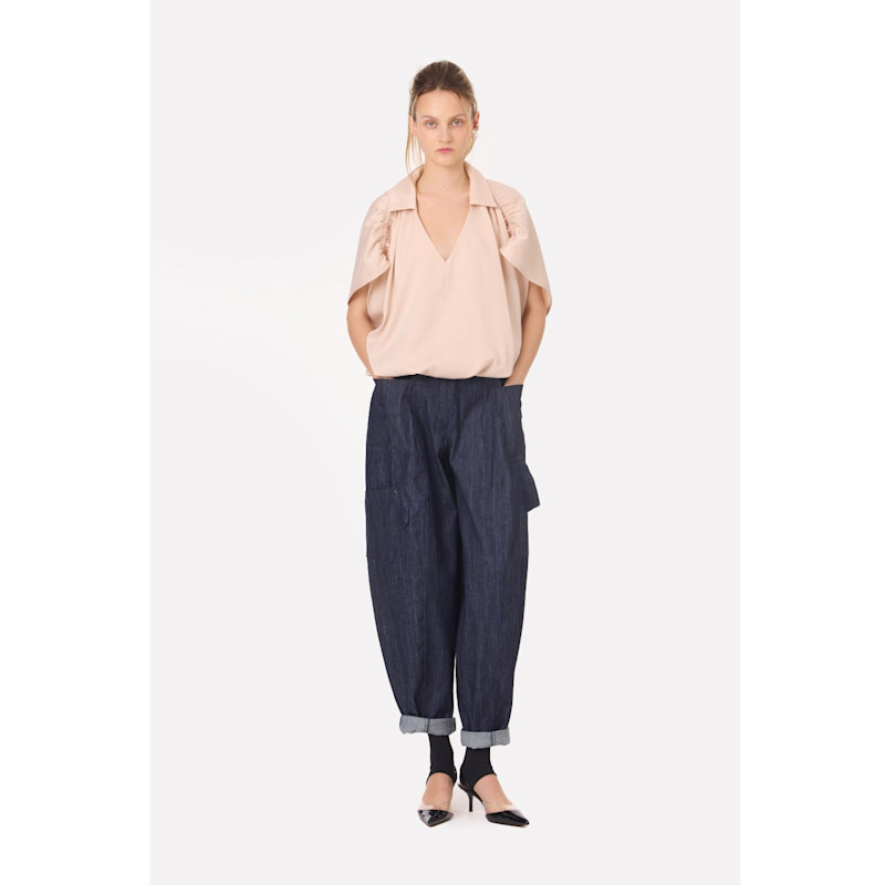 Thumbnail of Baggy Wide Leg Cargo Jeans Navy Striped image