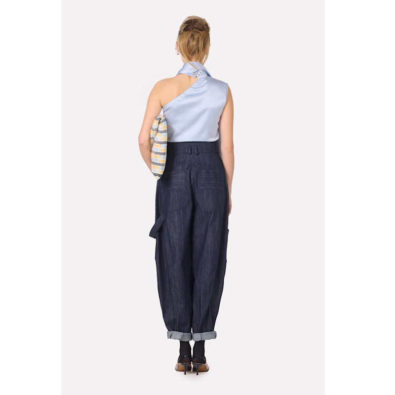 Thumbnail of Baggy Wide Leg Cargo Jeans Navy Striped image