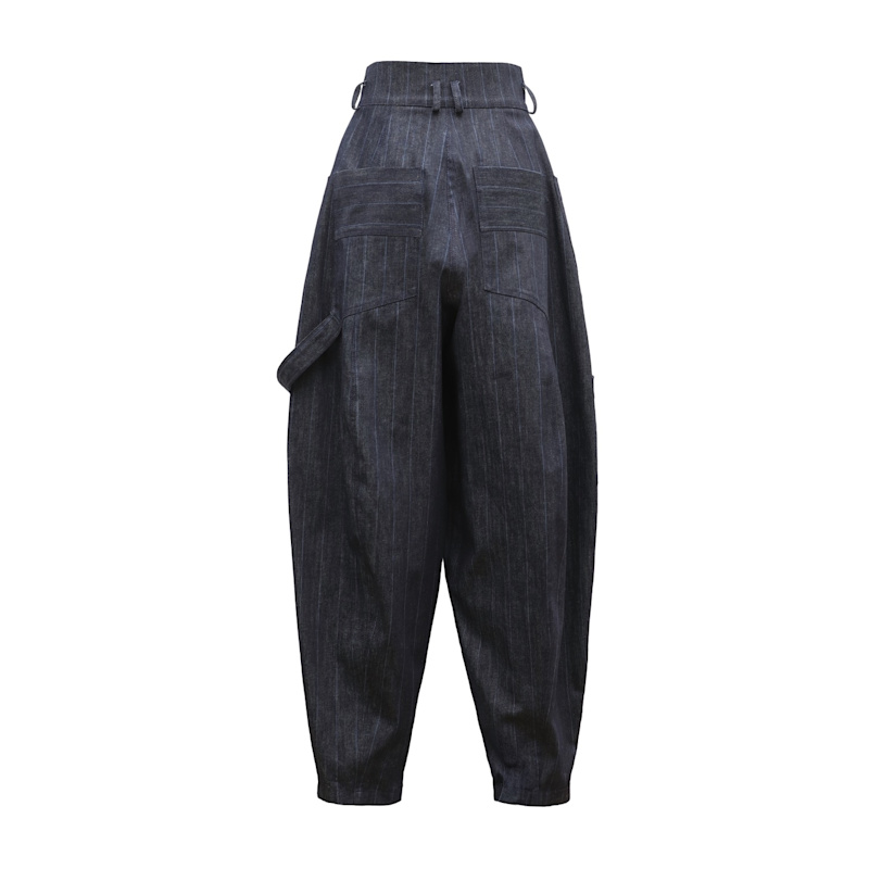 Thumbnail of Baggy Wide Leg Cargo Jeans Navy Striped image
