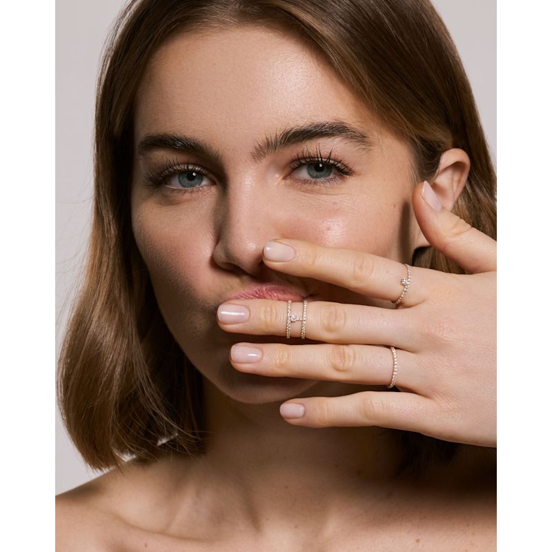 Thumbnail of Paved Two Rows Ring Yellow Gold image