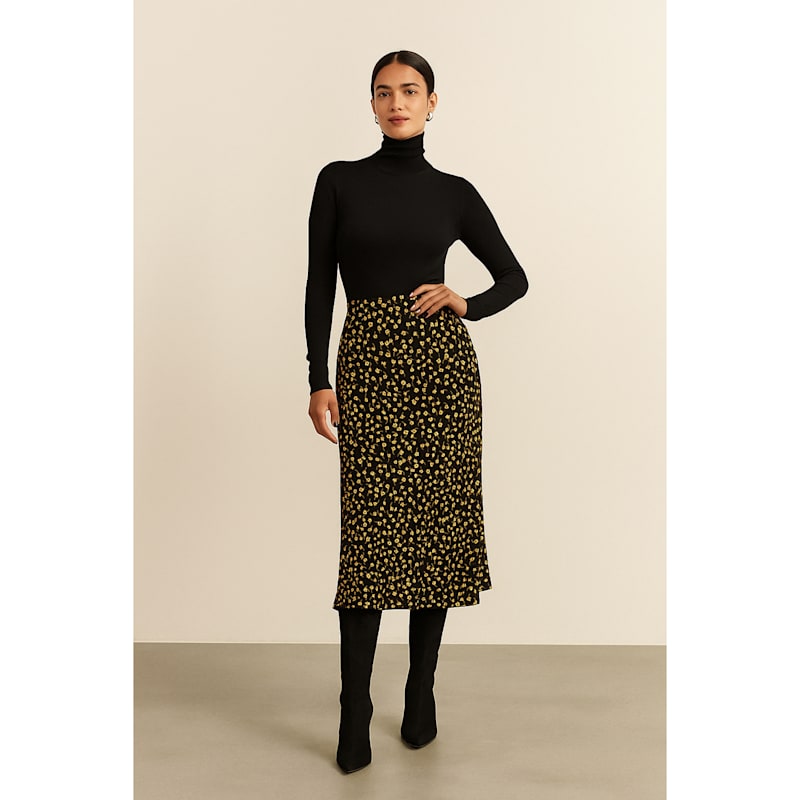 Thumbnail of Bailey Floral Midi Slip Skirt - Black & Yellow image