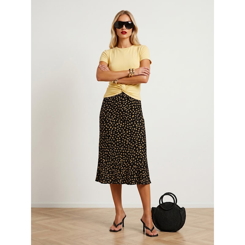 Thumbnail of Bailey Floral Midi Slip Skirt - Black & Yellow image