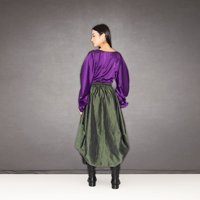 Balloon Skirt In Green Wrinkled Taffeta | Bianca Popp | Wolf & Badger