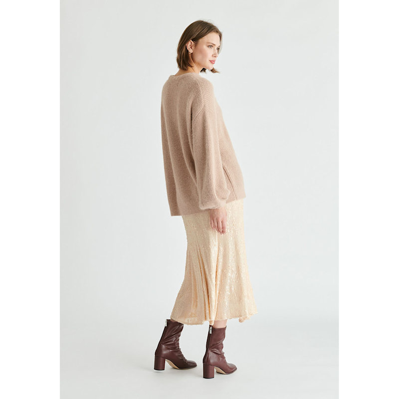 Thumbnail of Balloon Sleeves Jumper With Cable Details In Blush image