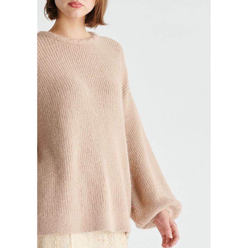 Thumbnail of Balloon Sleeves Jumper With Cable Details In Blush image