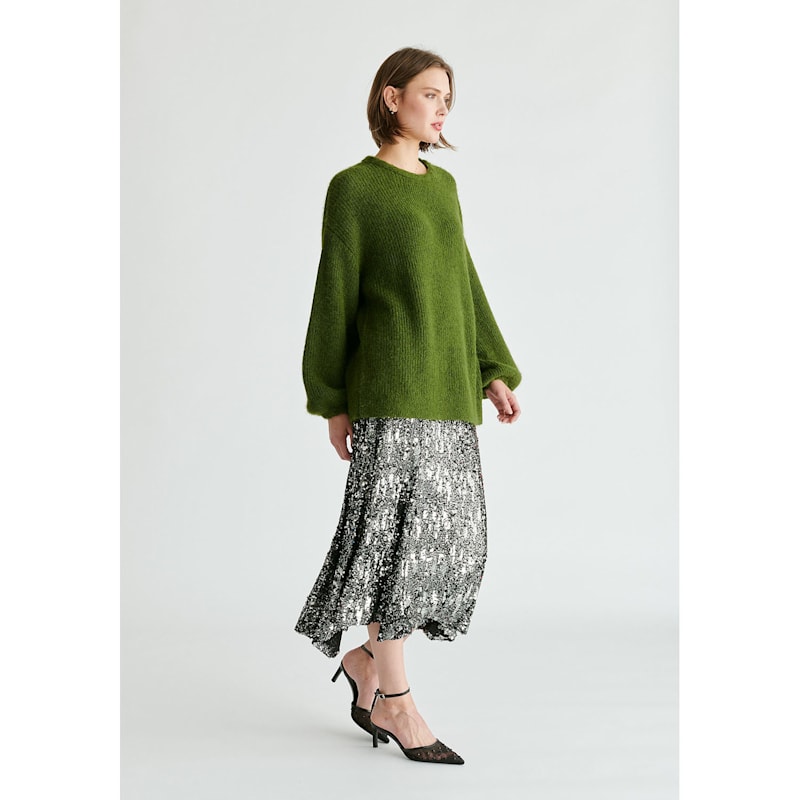 Thumbnail of Balloon Sleeves Jumper With Cable Details In Green image