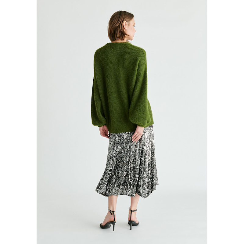 Thumbnail of Balloon Sleeves Jumper With Cable Details In Green image