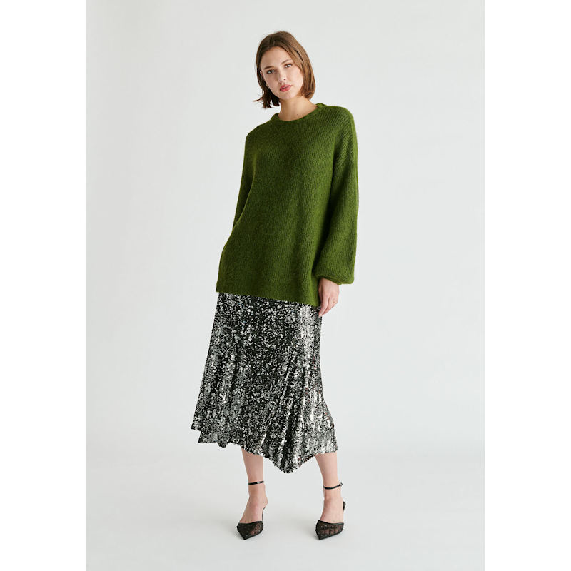 Thumbnail of Balloon Sleeves Jumper With Cable Details In Green image