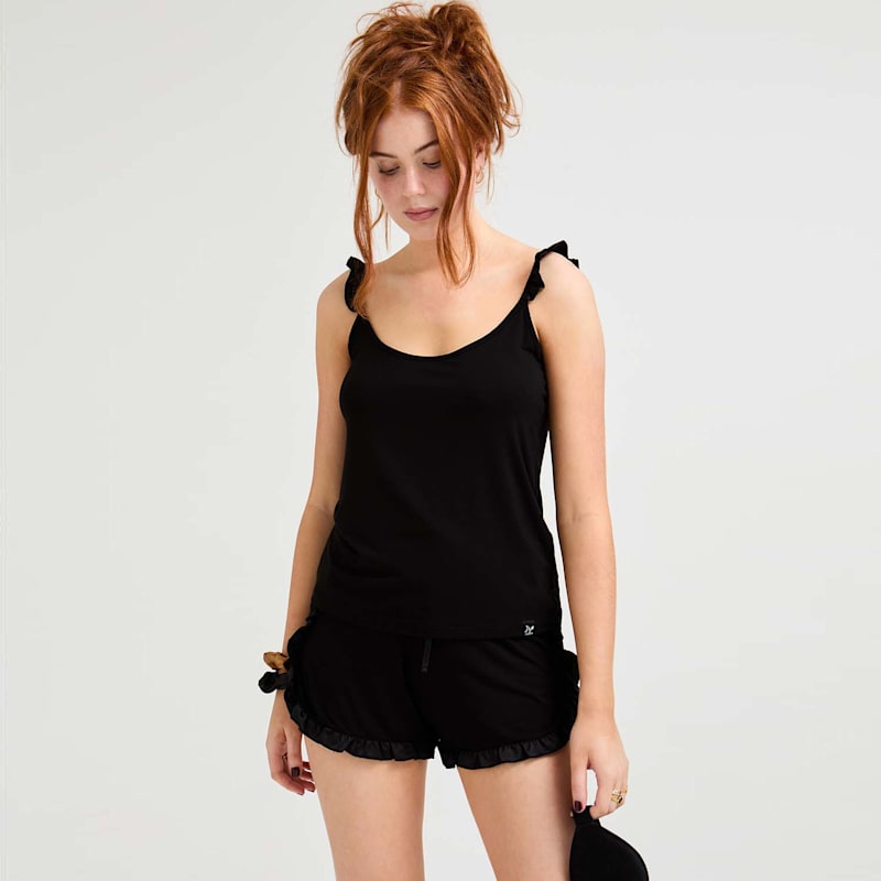 Thumbnail of Bamboo Frill Cami Short Pyjama Set In Black image