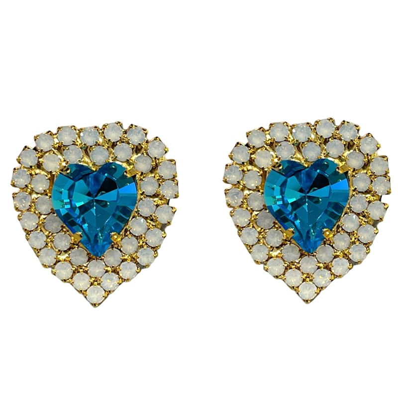 Thumbnail of Barbara  Turquoise Crystal Heart Earrings image