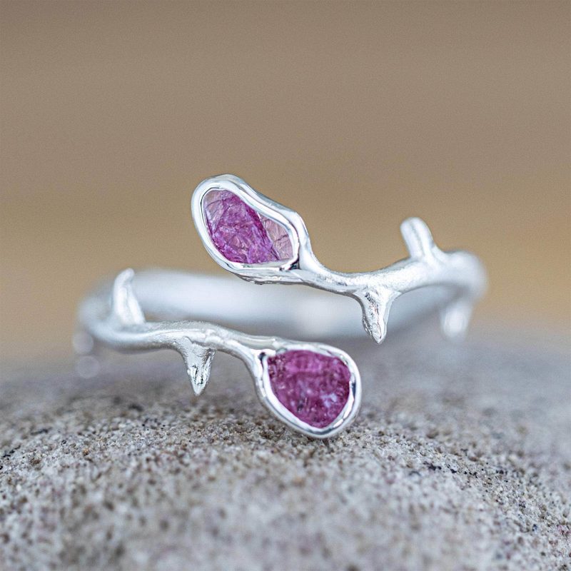 Thumbnail of Barbera Thorn Inspired Open Band Silver Ring With Raw Ruby image