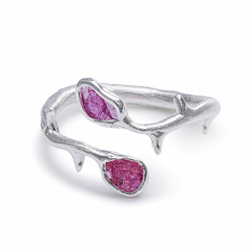 Thumbnail of Barbera Thorn Inspired Open Band Silver Ring With Raw Ruby image