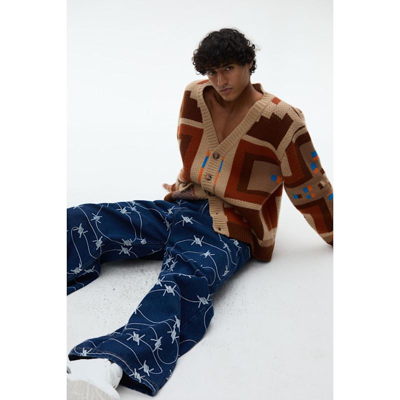Thumbnail of Embroidered Stitched Denim Pants - Custom Barbwire Design image