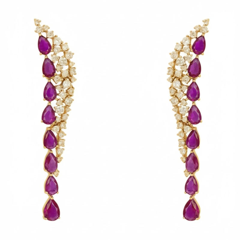 Thumbnail of Baroness Gemstone Drop Earrings Ruby Gold image