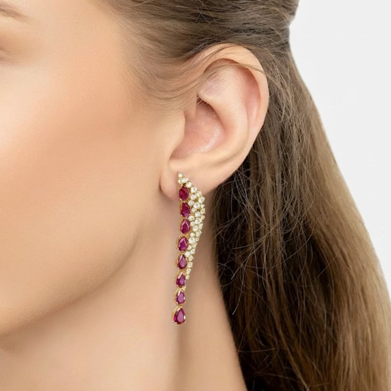 Thumbnail of Baroness Gemstone Drop Earrings Ruby Gold image