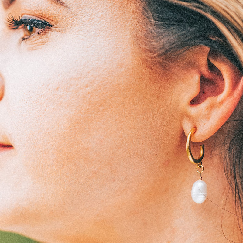 Thumbnail of Baroque Pearl Hoop Earrings image