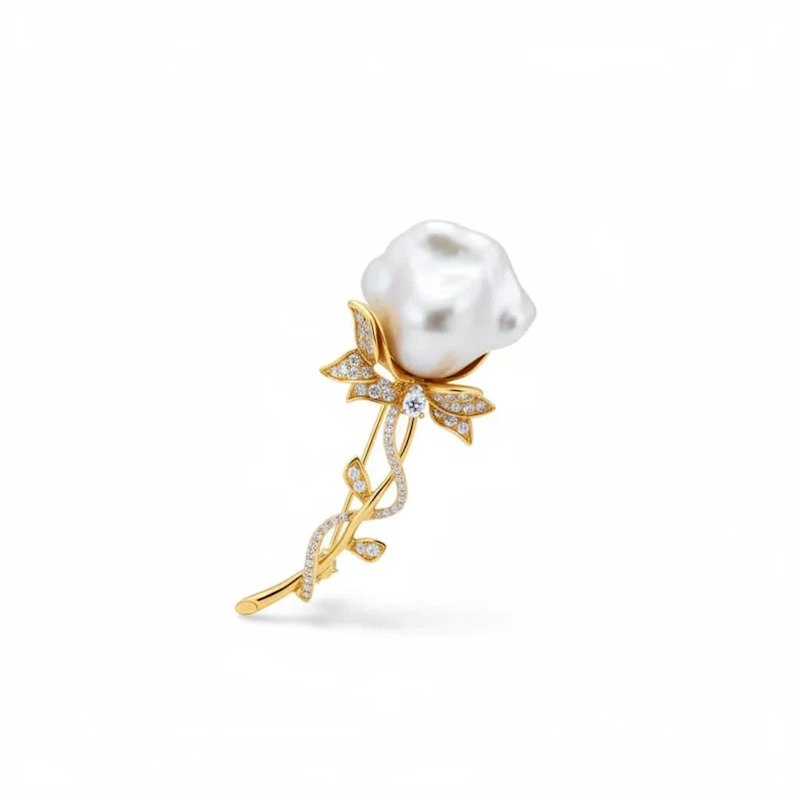 Thumbnail of Baroque Pearl Rose Brooch - Gold image