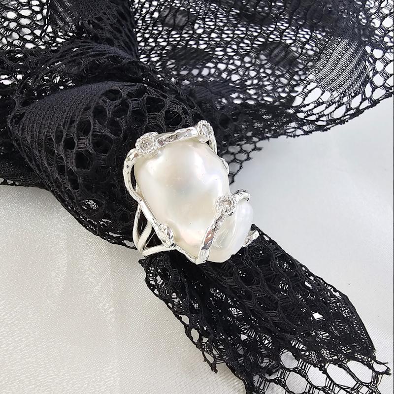 Thumbnail of Baroque Pearl Silver Adjustable Ring image