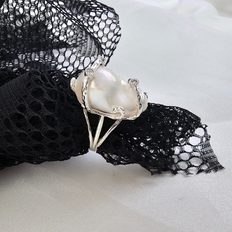 Thumbnail of Baroque Pearl Silver Adjustable Ring image
