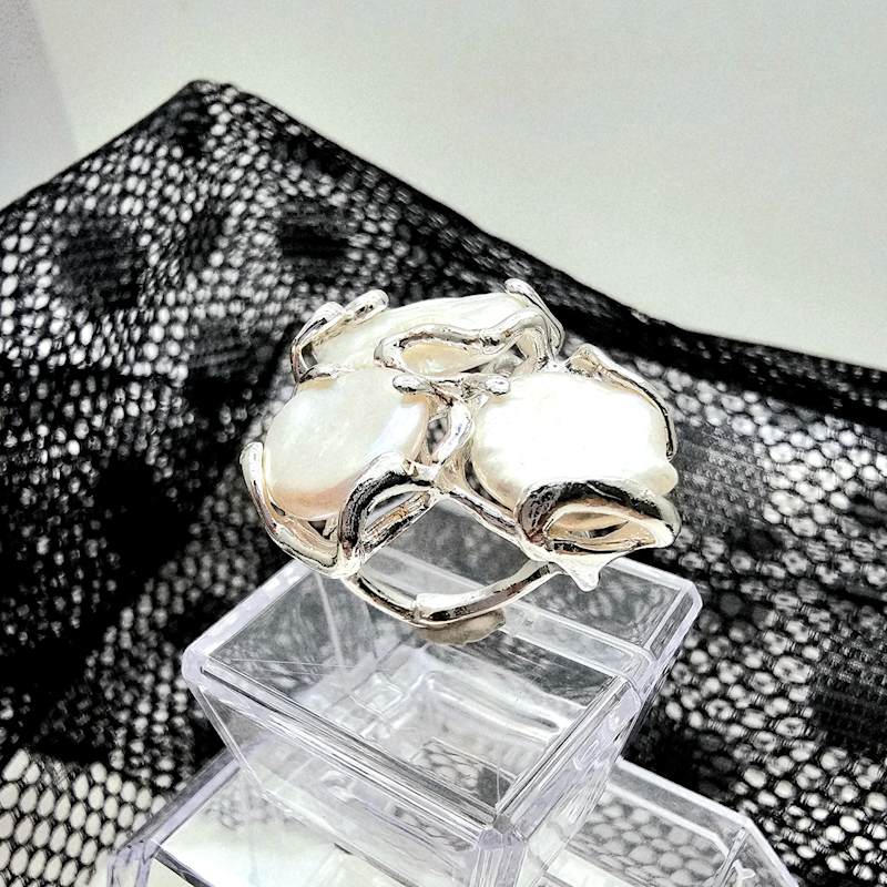 Thumbnail of Baroque Pearls Statement Silver Ring image