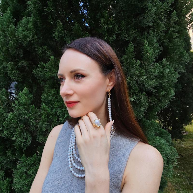 Thumbnail of Baroque Pearls With Gold Band Adjustable Ring image