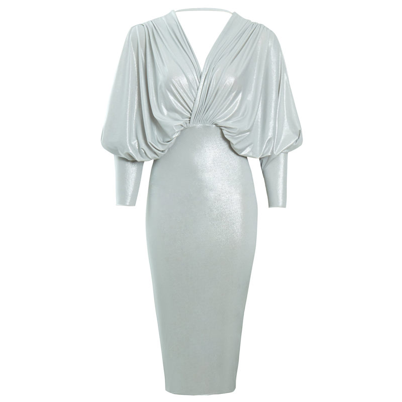 silver batwing dress Xpluswear Design Plus Size Party Dress Silver Reflective Sequin Batwing  Sleeves Mini Dress
