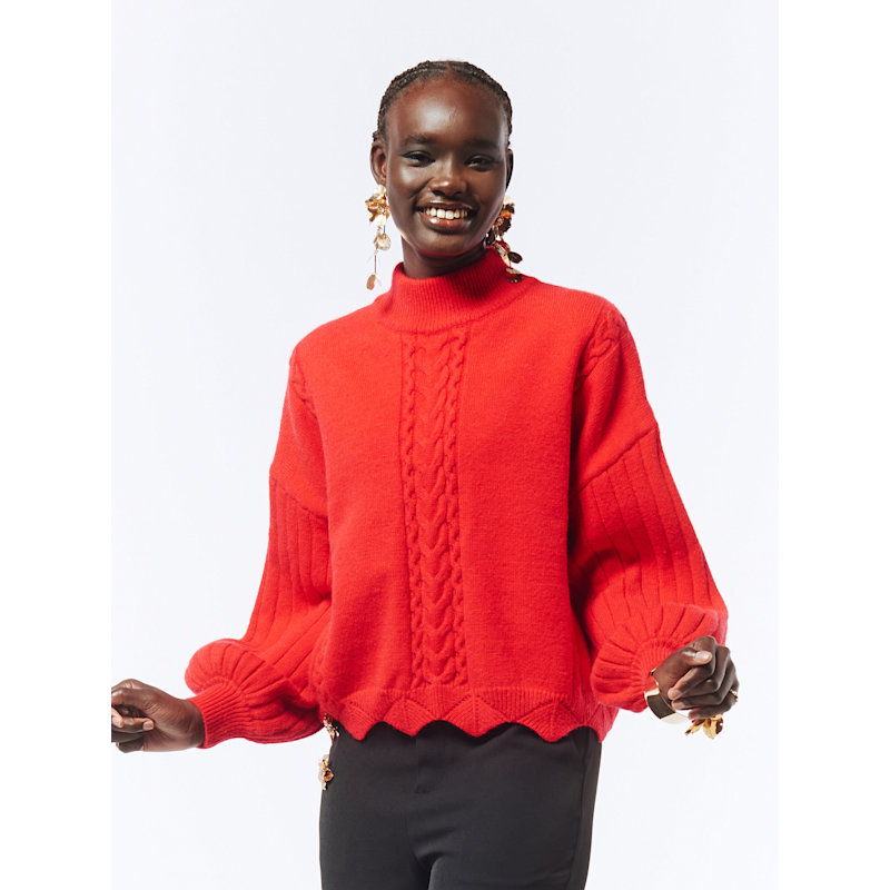 Batwing Sleeves Scallop Edge Knit Jumper In Lust Red SOUR FIGS