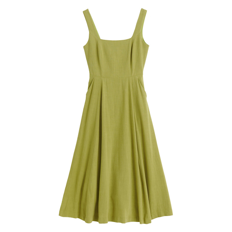 Thumbnail of Baya Linen Mix Square Neck Midi Dress - Avocado Green image