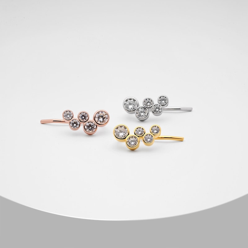 Thumbnail of Clustered Bezel Set Ear Climber Stud Earrings - Silver image