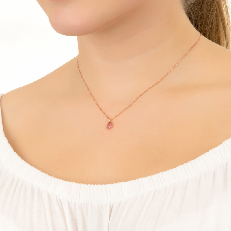 Thumbnail of Pisa Mini Teardrop Necklace Rosegold Rose Quartz image