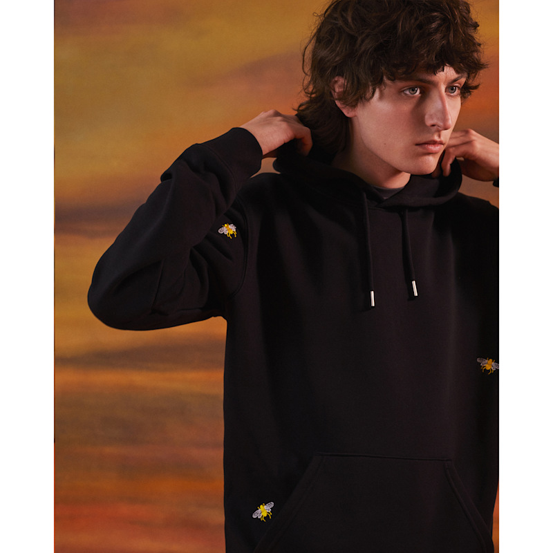 Bee Embroidered Hoodie Black Men | INGMARSON | Wolf & Badger