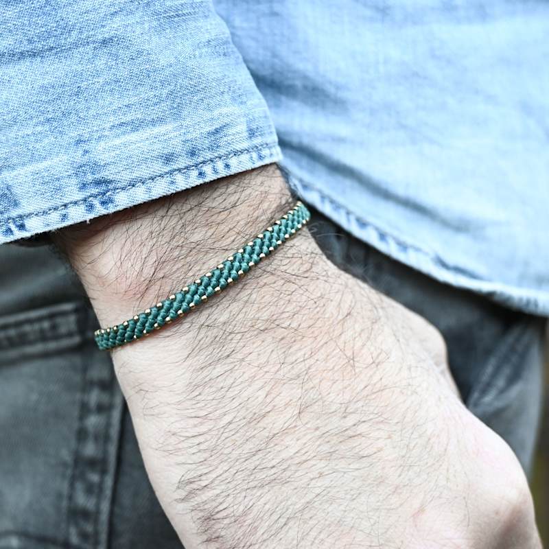Beaded Bracelet For Men Rope Bronze Urban Aquagreen
