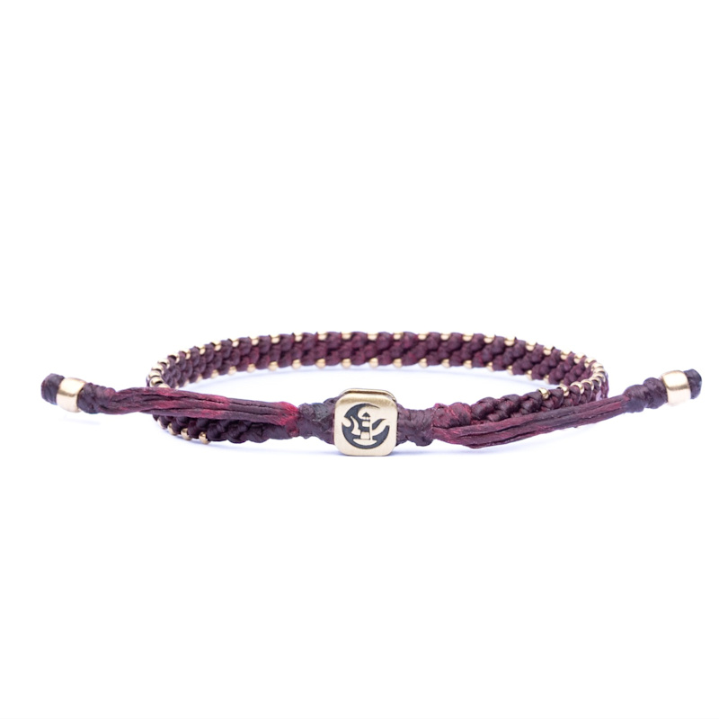 Thumbnail of Beaded Bracelet For Men - Rope & Bronze - Urban Wine Red image