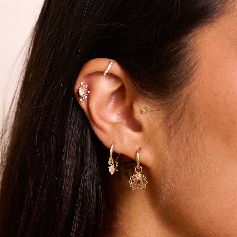Thumbnail of Beaded Flower Flat Back 9K Gold image