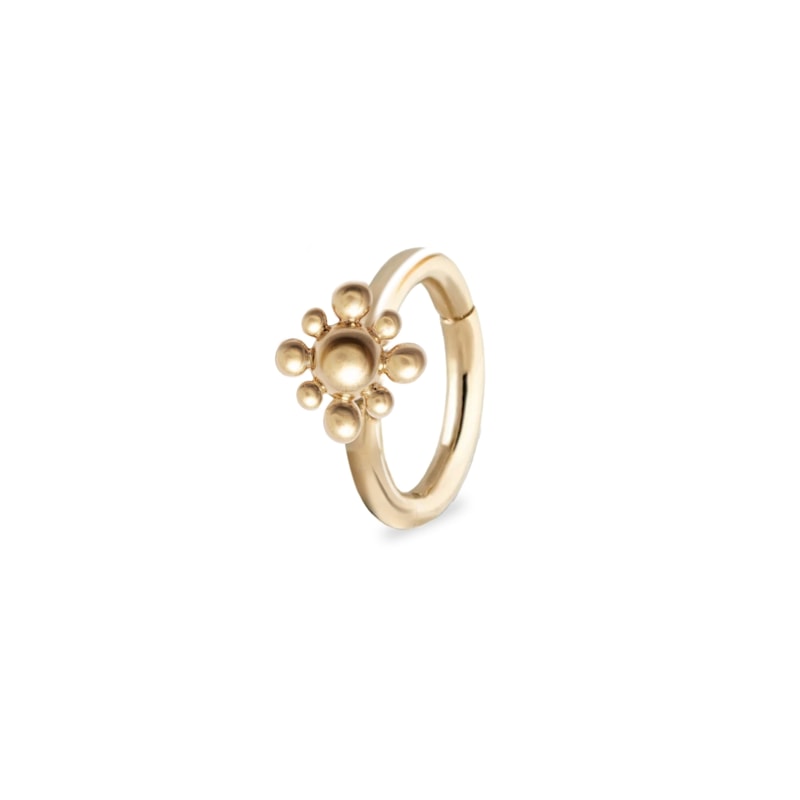 Thumbnail of Beaded Flower Seamless Huggie Earring 9K Gold image