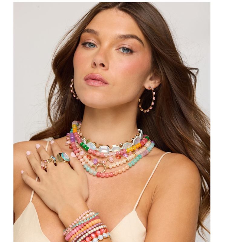 Thumbnail of Beaded Love Necklace - Soft Rainbow image